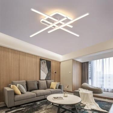 Imagem de Luminária de teto moderna estilo Sputnik, com 69 cm de comprimento, LED dimerizável, lâmpada tubular longa com controle remoto, 42 W, lustre preto para cozinha, sala de jantar, sala de estar