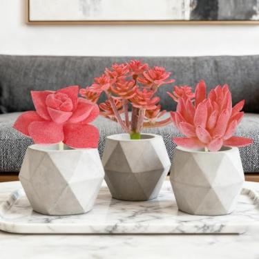 Imagem de Conjunto de 3 plantas suculentas artificiais para decoração de casa, plantas falsas para sala de estar, quarto, escritório, decoração de mesa