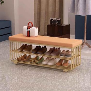 Imagem de Yadlan Banco de sapatos, bancos de armazenamento, banco de fim da cama, organizador de armazenamento com prateleira acolchoada de poliuretano, sapateira de 3 níveis para entrada, quarto, sala de estar