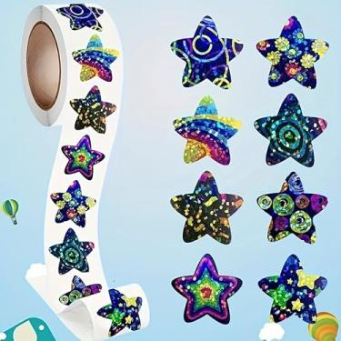 Imagem de Rolo de adesivos de estrela brilhante 500 peças | Tema de cores mistas, papel autoadesivo, formas de estrela redondas brilhantes, para aniversário, casamento, festa, presente, selos de envelope