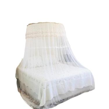 Imagem de Mosquiteiro de Teto Casal e Queen Gigante com Abertura Lateral – Modelo Indiano, Universal e Elegante em Renda Pérola(Branco)