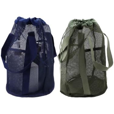 Imagem de 2 pacotes de organizador de chuveiro, bolsa de praia de malha à prova de areia, bolsa de banho com cordão com 2 bolsos para acampamento, viagem, dormitório, homens, mulheres, academia, faculdade