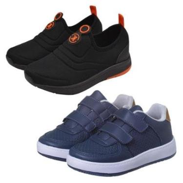 Imagem de Kit 2 Pares Tênis Infantil Menino Casual Marinho e Calce Facil Preto com Laranja Kidstep-Masculino