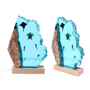 Imagem de YOUTHINK Resina Epóxi Luz Noturna Lâmpada de Cabeceira Características Mergulhador Peixes e Tartarugas Iluminação Led Suave para Decoração de Casa Quarto Escritório