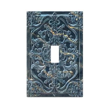 Imagem de Thsanju Capas decorativas para interruptores de luz, mármore azul e dourado, 3D, floral, relevo, 1 grupo, placa de parede, interruptor único, capas para tomada com regulador de intensidade de luz para