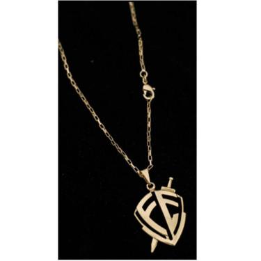 Imagem de Cordão Tijolinho 1,5mm Pingente Escudo Fé