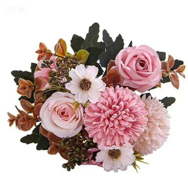 Imagem de Flores artificiais 6 cabeças bola de outono crisântemo rosa flores artificiais decorativas(Rosa-3,3 Unidades)