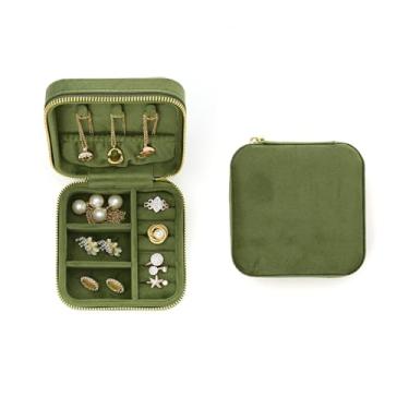 Imagem de TAIMY Caixa de joias, pequena caixa de joias de veludo de pelúcia para mulheres e meninas, organizador de joias portátil para anéis, brincos, colares e pulseiras (verde abacate)