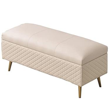 Imagem de FAMEOYA Banqueta para pés otomana banqueta de sofá retangular grande capacidade de armazenamento de couro PU almofada espessa para troca de sapatos domésticos banco de carga 150 kg pufe (tamanho: 80