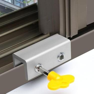 Imagem de Fechaduras de janela deslizante, 1 pacote com chave, trava de segurança ajustável para janelas e portas deslizantes verticais/horizontais, sem instalação de broca, segurança infantil e doméstica