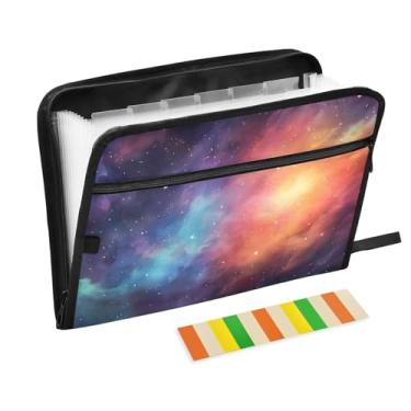 Imagem de CEBUGI Pasta expansível com 13 bolsos, organizador de arquivos sanfonado à prova d'água com etiquetas tamanho A4, organizador de documentos de papel para escola, escritório, galáxia