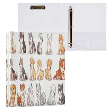 Imagem de Qilmy Organizador de fichário redondo de cachorro fofo, fichário de 3 anéis com prancheta (carta A4), fichário fofo para material de escritório escolar 99