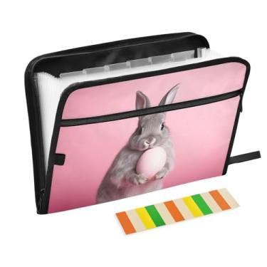 Imagem de Wassud Cute Grey Bunny Organizador de arquivos sanfonado com 13 bolsos, pastas expansíveis com abas e adesivos, tamanho carta A4, papel para recibos, documentos, pasta organizadora para viagens de