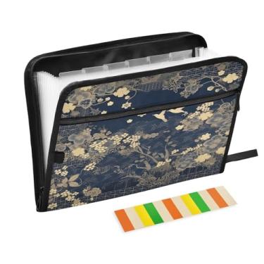 Imagem de Wassud Pasta organizadora de arquivos de papel A4 com design de flores e pássaros, pasta organizadora de documentos, com etiquetas, pasta de arquivos expansível, 13 bolsos