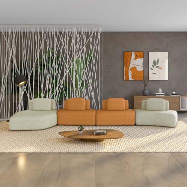 Imagem de Sofá Ilha Sala de Estar Dakota 4 Módulos 626cm Encostos Almofadas Soltas Bouclê Rústico Greige/Terracota G33 - Gran Belo