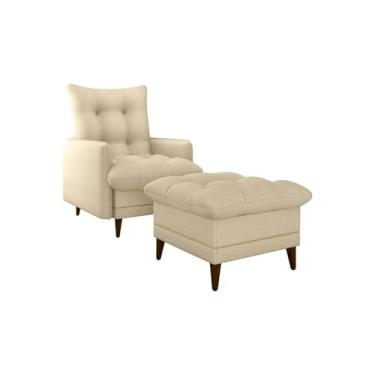 Imagem de Poltrona de Amamentação Montreal com Puff - Suede Cinza, Reclinável, Madeira Maciça, Suporta 110kg - Conforto para Mães, Sala de Estar e Cantinho de Leitura(LINHO BEGE)