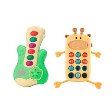 Imagem de Kit Chocalho E Mordedor Multissensorial Do Coelho E Guitarra Com 6 Mús