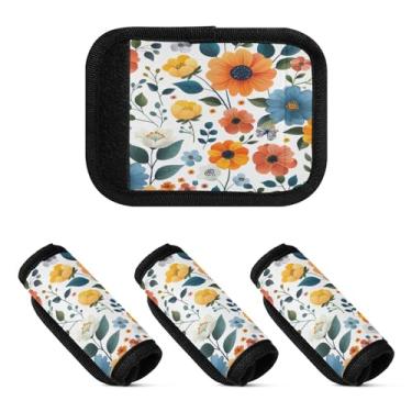 Imagem de Qilmy Lindas flores bagagens alça envoltório pacote 2 identificadores de bagagem etiqueta confortável alça pega capa para carrinho mala mala avião acessórios de viagem 467