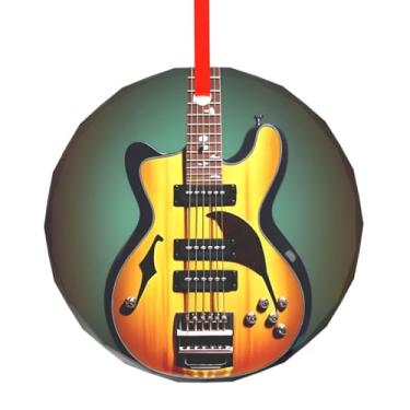Imagem de Pingente redondo de vidro com impressão de instrumentos musicais de guitarra baixo requintado 7,9 cm decoração de árvore de Natal enfeites de Natal