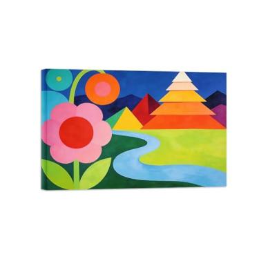 Imagem de BMZFYBS Pintura abstrata de arte de parede - flores coloridas rio - imagem de decoração moderna - impressões em tela para sala de estar pronta para pendurar 40 x 60 cm 16 x 24 polegadas tela