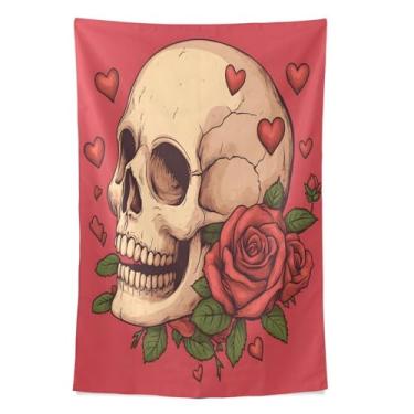 Imagem de STAYTOP Tapeçaria de parede de caveira rosa tapeçaria para decoração de casa decoração de dormitório sala de estar quarto tapete de parede (60 × 51 polegadas)