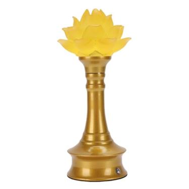 Imagem de Fafeicy Lâmpada Led Flor Usb Recarregável Luz Budista Com Bateria de 1800mah, Resina Metal Flor Luz Noturna para Decoração de Casa Presente de Meditação (Tamanho grande 1,69 x 9,06 pol.)