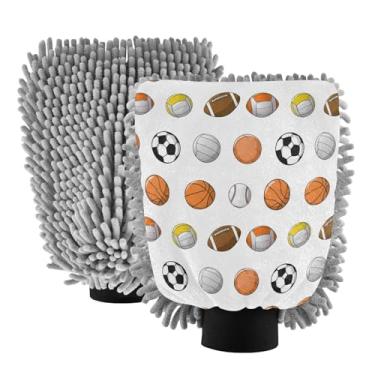 Imagem de STAYTOP Luvas de lavagem de carro de rúgbi de desenho animado, basquete, futebol, 2 peças, luvas de microfibra de chenille, sem arranhões, panos de esponja de lavagem ultra absorventes para carros
