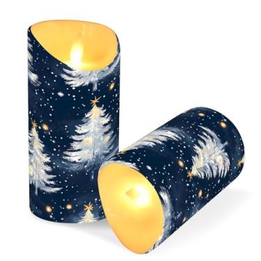 Imagem de Blueangle Pacote com 2 velas de árvore de Natal sem chama com controle remoto e temporizador, velas LED cintilantes (7,6 cm x 15 cm) para decoração de casa, casamento, acampamento (420)