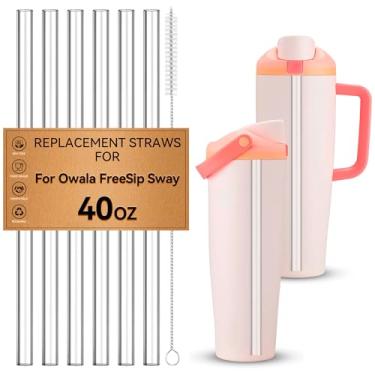 Imagem de Canudos para Owala FreeSip Sway Garrafa de água de 1,134 g, 6 peças de substituição de canudos para garrafa Owala Sway de 850 g, canudos reutilizáveis de plástico transparente com escova limpa