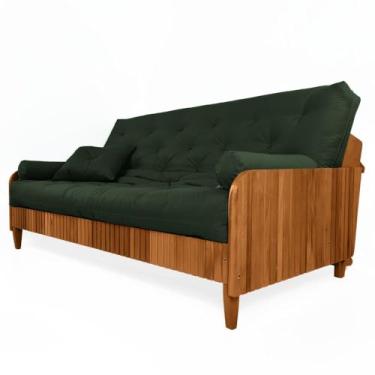 Imagem de Sofá Cama Paris Ii Ripado Sarja em Madeira Maciça Natural - Verde Militar