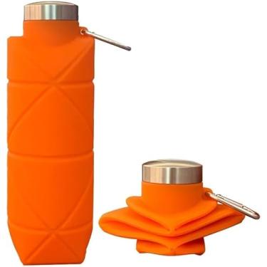 Imagem de Garrafa Dobrável 700ml Silicone Livre de BPA Tampa Inox com Mosquetão - Squeeze Viagem Escola Lazer Esportes - Bebida quente ou fria (LARANJA)