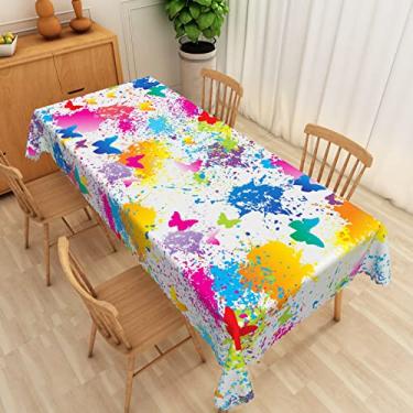 Imagem de SIEDYCV Toalha de mesa de grafite com respingos de tinta, 137 x 192 cm, arte colorida, tecido borboleta, toalha de mesa de poliéster, antirrugas, lavável, retangular, para decoração de festa de