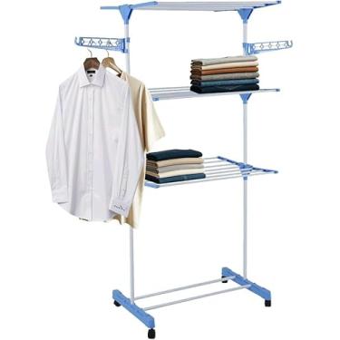 Imagem de Super Varal de Chão Grande 3 Andares Regulável Dobrável Com Rodas Camiseta Toalha Calça