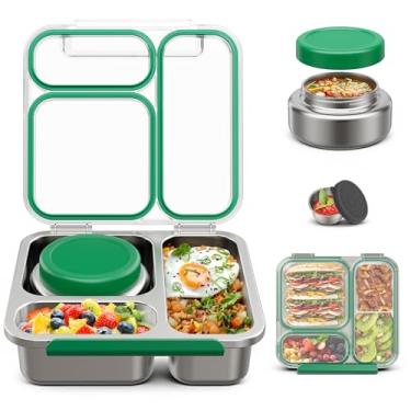 Imagem de Caixa Bento de Aço Inoxidável Infantil Adulto com Sopa Térmica de 200 ml, Tampa Transparente, 3 Compartimentos, Lancheira Bento de Metal com Jarra de Alimentos Isolada, Lancheira Recipiente Copo de