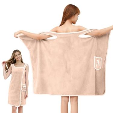Imagem de Toalha de banho, toalha de banho ajustável para spa com laço de bolso, saia de banho leve e macia de secagem rápida, roupão vestível para mulheres, Caqui