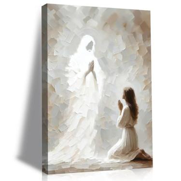 Imagem de Arte de parede Jesus e mulher tela espiritual cristã arte de parede luz divina moderna impressão de pôster religioso para sala de estar quarto decoração de igreja 61 x 91 cm