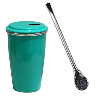 Imagem de Copo Terere Termico Liso Verde Esmeralda com Bomba Polida