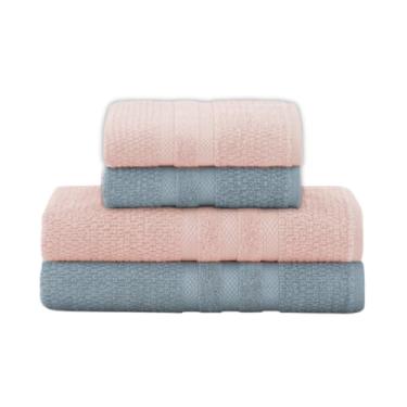 Imagem de Buddemeyer, JOGO TOALHA DE BANHO 4 PEÇAS VANILLA - BUDDEMEYER cor:Azul e Rosa Velvet