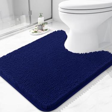 Imagem de Arotive Tapetes de banheiro em forma de U 60 x 50 cm, tapetes de banho com contorno de chenille felpudo extramacios, laváveis na máquina, tapetes de banho antiderrapantes, azul-marinho
