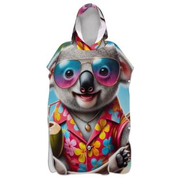 Imagem de TSENQUE Trocador engraçado de praia tropical coala para adultos poncho de surfe praia moletom toalha natação plus size homens mulheres poncho com capuz