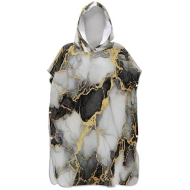 Imagem de Joisal Poncho de surfe para adultos trocador de roupa de praia com capuz toalha de banho reutilizável ponchos adultos para mulheres preto branco ouro arte