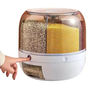 Imagem de Dispenser de Alimentos Secos, 6 Compartimentos, Base Giratória, Plástico ABS e PET, 10kg, Botão de Liberação, Modelo BMF1147, para Arroz, Feijão e Cereais