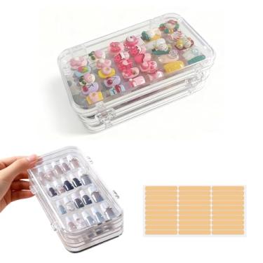 Imagem de SNOMEL SNOMELEstojo organizador de unhas dobrável com 30 fitas adesivas dupla face, caixa de embalagem de unha portátil de 4 páginas, caixa de armazenamento de plástico transparente para uso doméstico