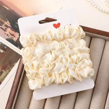 Imagem de Laços de cabelo de cetim para mulheres e meninas, faixas de cabelo de rabo de cavalo, pacote com 6, faixas elásticas adequadas para cabelos cacheados grossos (cor creme)