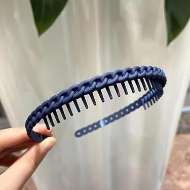 Imagem de 1 tiara antiderrapante com aderência texturizada para mulheres, fixação segura para manter o cabelo para trás durante a lavagem do rosto, cuidados com a pele, maquiagem, azul