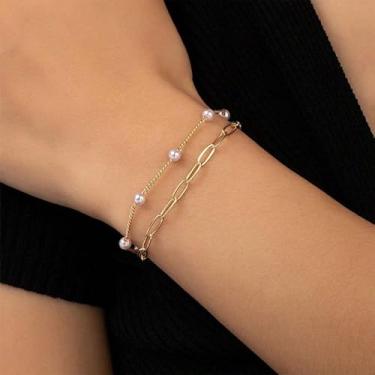 Imagem de Pulseira de pérola feminina, joia de pérola luxuosa natural para ocasiões formais, presente para ela, Medium, Latão, Sem Pedra Preciosa