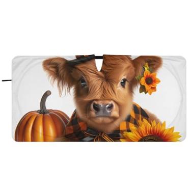 Imagem de Guarda-sol personalizado abóbora highland vaca carro para-brisa engraçado dobrável animal automotivo protetor solar, 81,3 cm x 157,5 cm