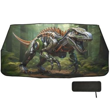 Imagem de Robô dinossauro na selva guarda-chuva carro sombra frontal para-brisa cobertura completa persianas de carro para para-brisa 147.3 cm x 75.4 cm