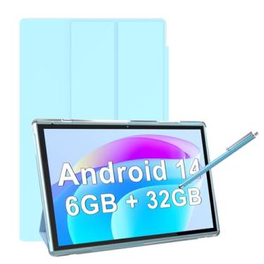Imagem de Tablet de 10 polegadas com capa protetora para tablet e caneta, tablets Android 14, 6 GB de RAM, 32 GB de ROM/expansão de 1 TB, bateria 8H 6000 mAh, WiFi, Bluetooth, tela sensível ao toque IPS HD de