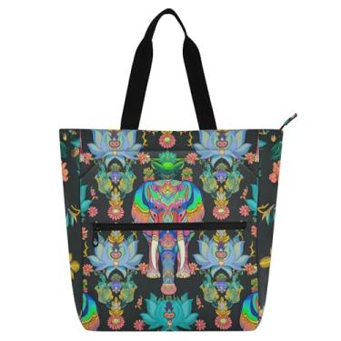 Imagem de GAIGEO Sacola feminina colorida de elefante ornamentado para trabalho, faculdade, escola, bolsas, bolsas de professores com compartimentos
